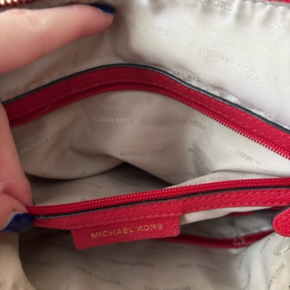 Michael Kors | Women's Red Leather Shoulder Hobo Bag - Picture 8 of 12